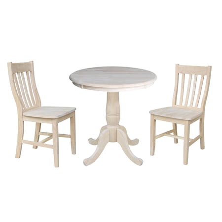 International Concepts Round 30 in Round Top Pedestal Table, with 2 C08-61 Chairs, Unfinished, 30 in W, 30 in L, 29.1 in H K-30RT-C61P